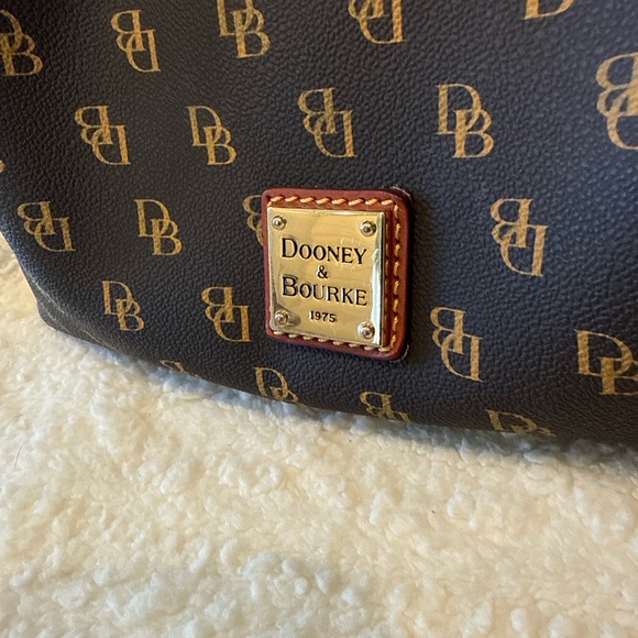 Dooney & Bourke DB Monogram Satchel Brown Leather Trim Red Interior - Picture 7 of 7